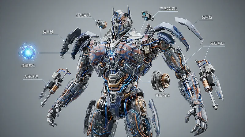 变形金刚工作原理的3D立体剖面设计图