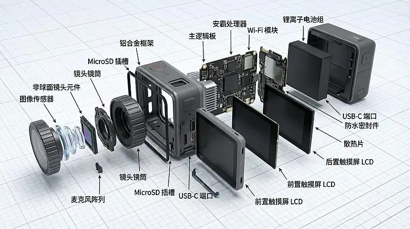 大疆go-pro工作原理的3D立体剖面设计图