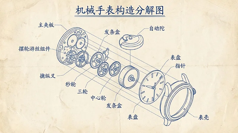 机械手表的构造分解图