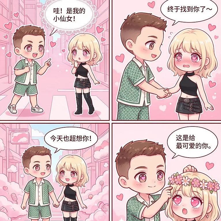 多格漫画生成 · 六格甜宠漫画（适合情侣）