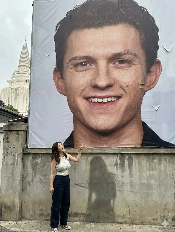 与明星大海报合影