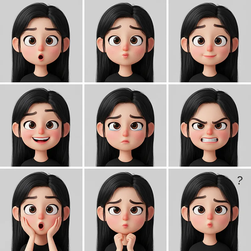 表情包制作 · 九种卡通人物面部表情变化