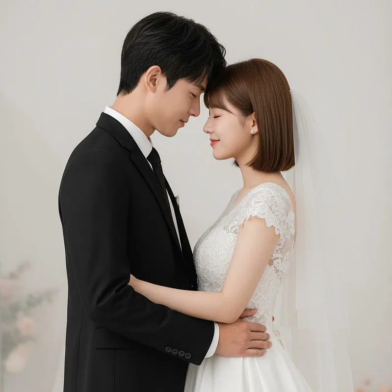 情侣双人写真 · 西式婚纱，额头相贴
