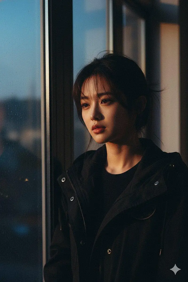 电影感窗边女性肖像