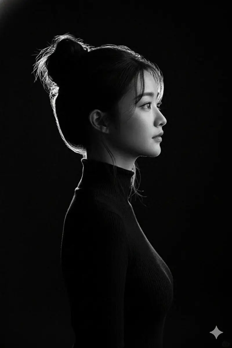 高对比黑白侧影肖像