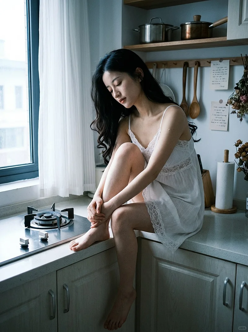 厨房居家睡裙写真