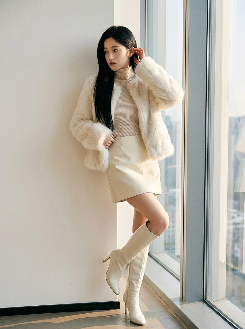 冬日白绒穿搭